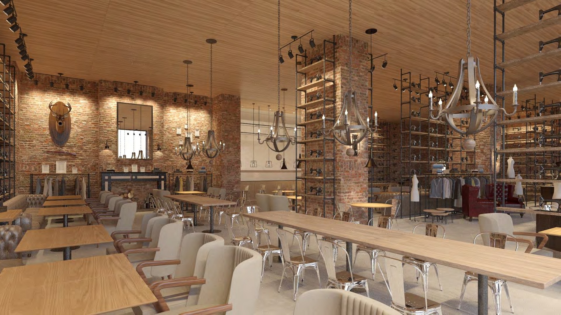 Interior del restaurante italiano iluminado