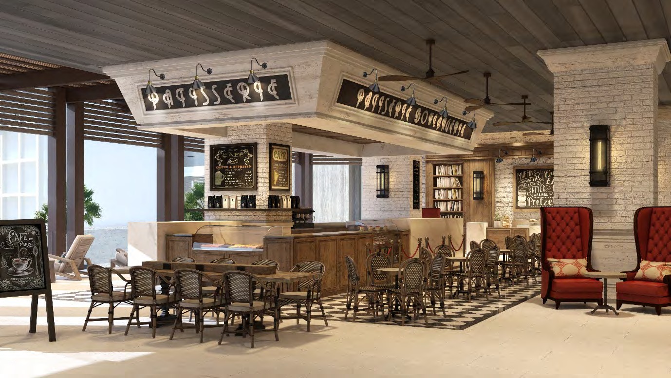 Interior de cafetería con iluminación cálida