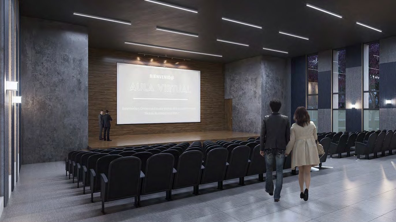 Aula del campus con iluminación uniforme